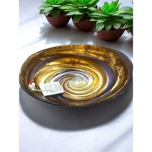 IL Quadrifoglio Swirl Art Oval Brown Purple Bronze Gold Glitter Italian Glass Bo